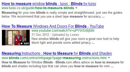 В этом примере я искал в Google «как измерить слепого»